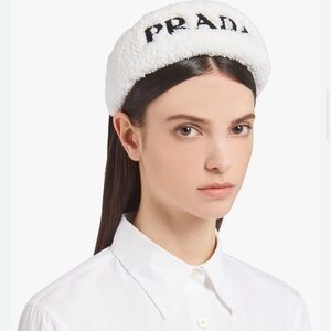 Prada padded headband in terry cloth with embroidered logo